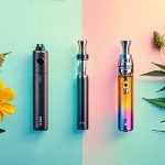 A creative representation of CBD flower buds alongside modern vaping devices, showcasing the blend of natural products with technology in the vaping world.