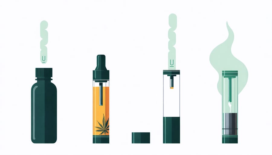 Conceptual illustration of the CBD vaping process with vape devices and vapor